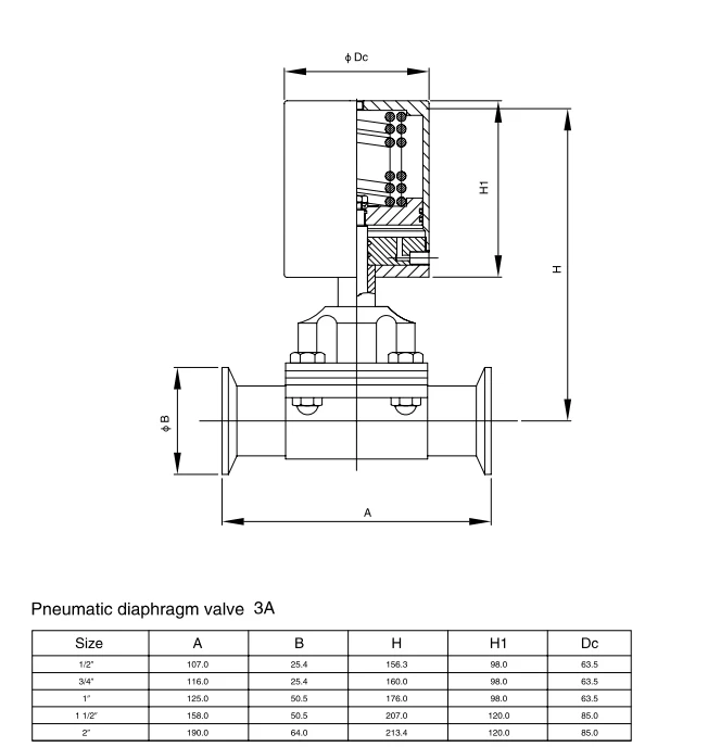 pneumatic clamp diaphragm valves